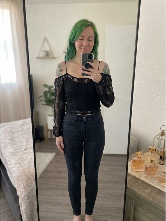 Forever 21 Tops - NWT Forever 21 Black Lace Corset Crop Top Sheer Long Sleeve Bustier Small S